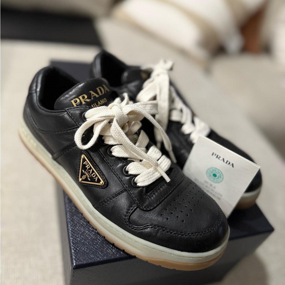 Prada Women’s Black Leather Sneakers (Original) - Picture 1 of 8